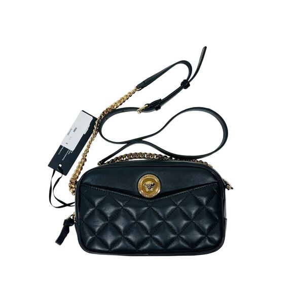 Versace La Medusa Quilted Lambskin Leather Small Crossbody Camera Bag Black NWT - Picture 1 of 10